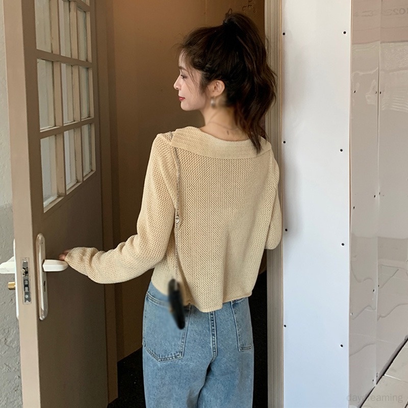 Áo Cardigan Dệt Kim Tay Dài Màu Sắc Thanh Lịch Phong Cách Hàn Quốc