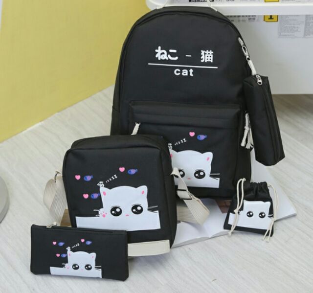 Balo combo 5 món thời trang nam nữ mini sành điệu cao cấp cat set 5 món balo thời trang xinh cá tính