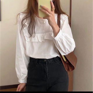 Áo sơ mi nữ cổ tròn bèo ngực vintage , sơ mi nữ bèo ngực cổ tròn 1902