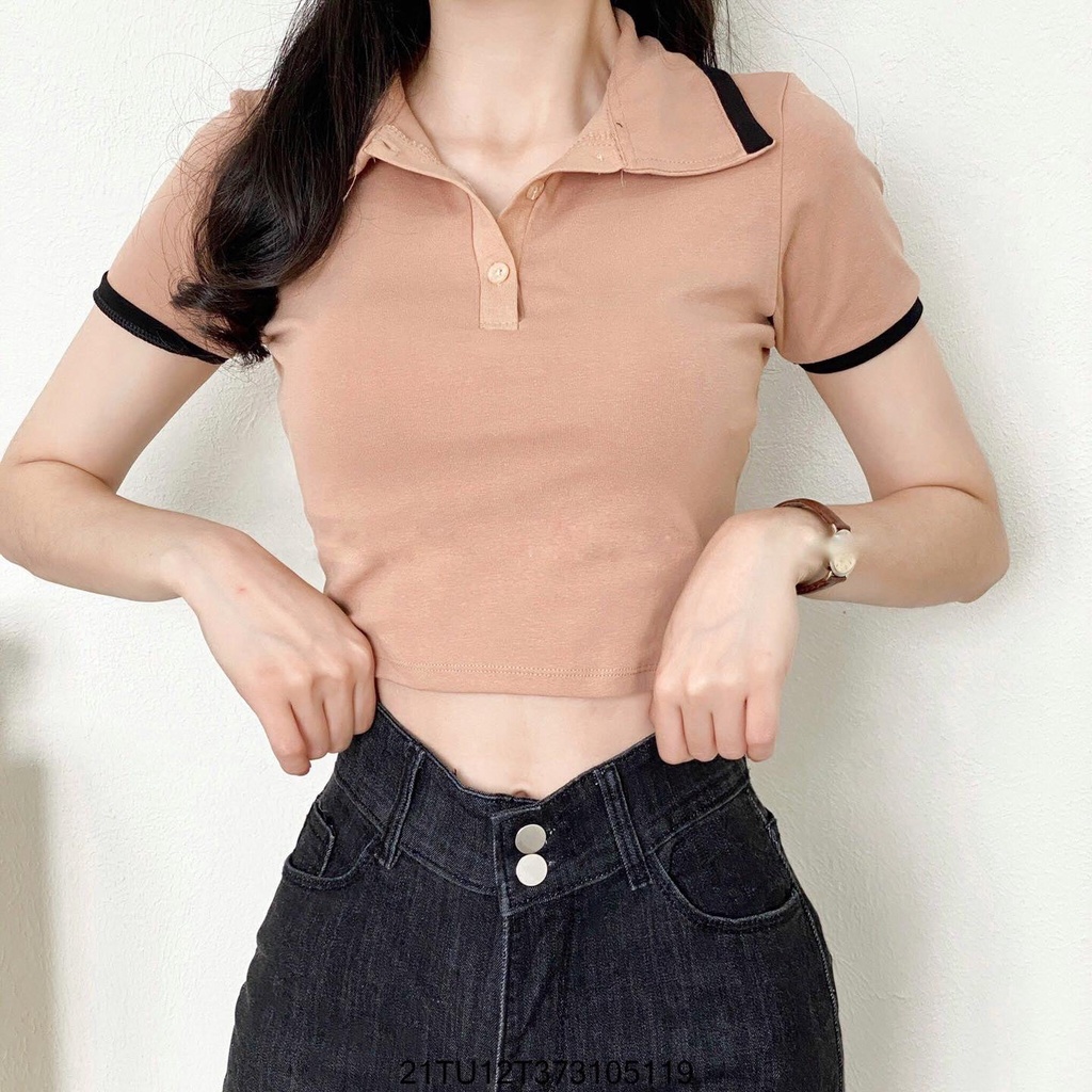 Áo Thun Nữ Cổ Bẻ Dáng Ôm Phối Viền | Áo Thun Polo Nữ Tay Ngắn Cotton Cao Cấp | Fmstyle Saigon 220107073