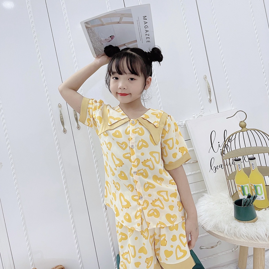 Bộ Pizama cộc tay bé gái từ 16-32kg chất lụa Mago cao cấp❤️Bộ quần áo mặc nhà ❤️Bộ ngủ size đại cho bé gái- M0032