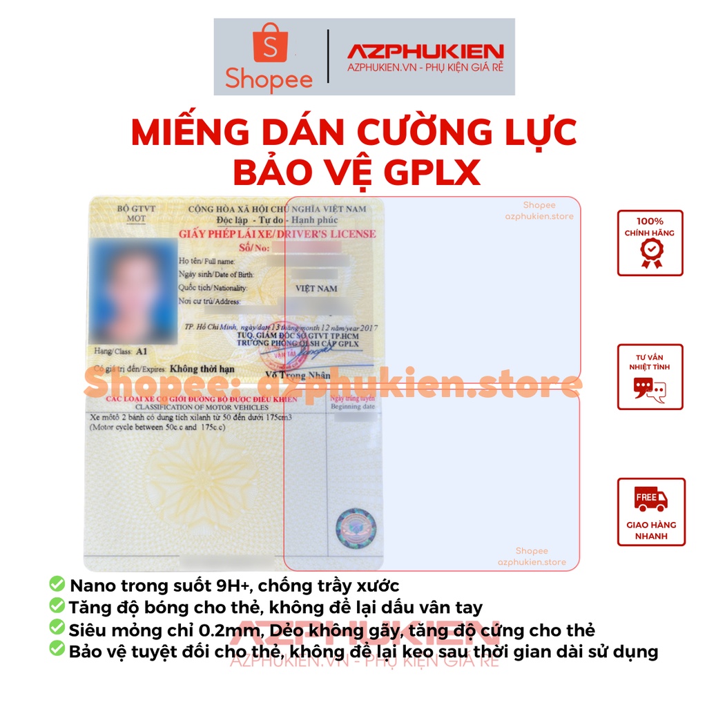 Miếng dán bảo vệ CCCD, GPLX, CAVET xe khỏi trầy xước, tăng độ cứng cho thẻ, không để lại keo. Dày 0.2mm