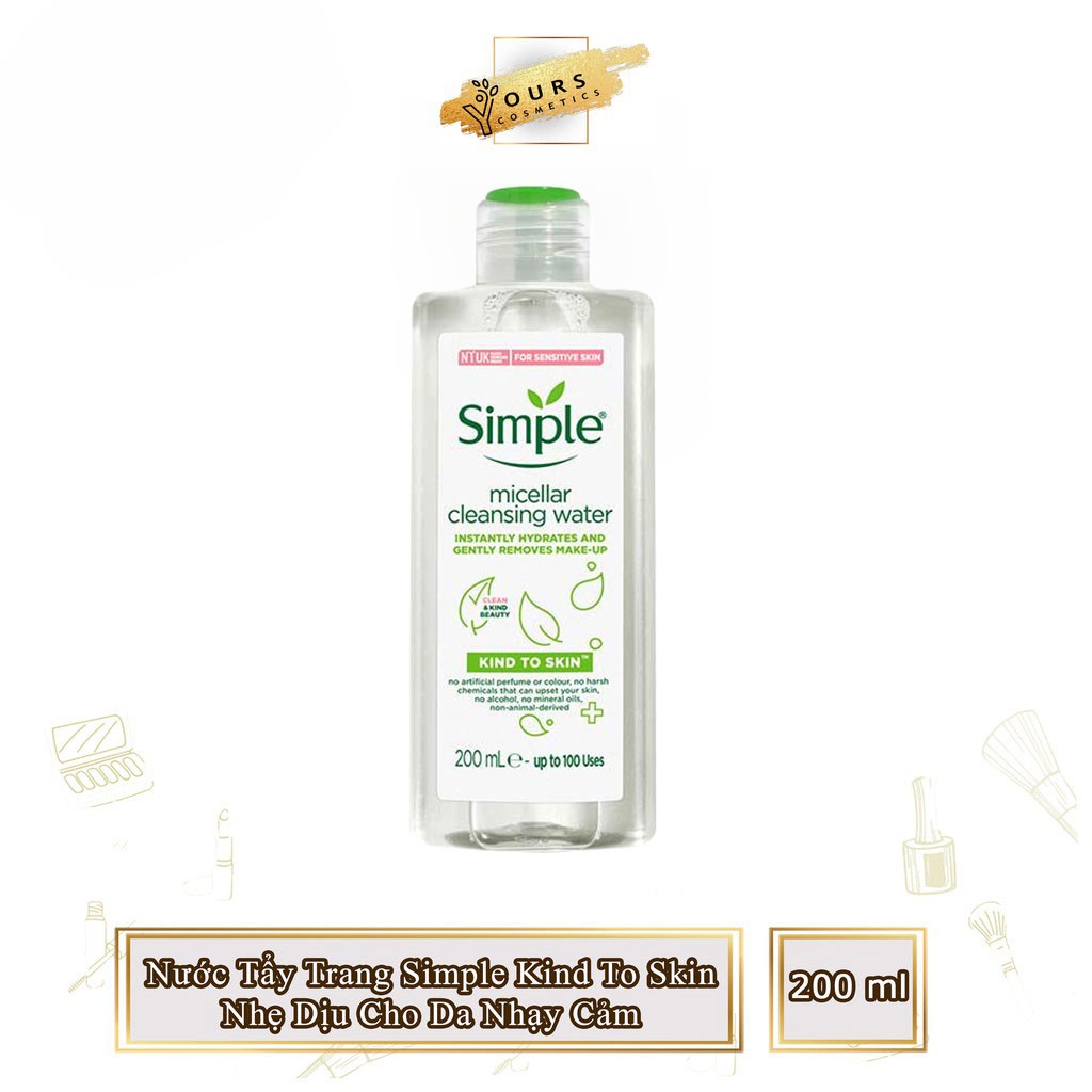 [Đại Lý] Nước Tẩy Trang Simple Kind To Skin Nhẹ Dịu Cho Da Nhạy Cảm 200ml - Có Giấy Chứng Nhận Bộ Y Tế