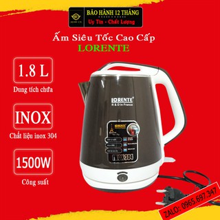 Ấm siêu tốc inox 2 lớp 1.8l lorente cao cấp, bảo hành 12 tháng