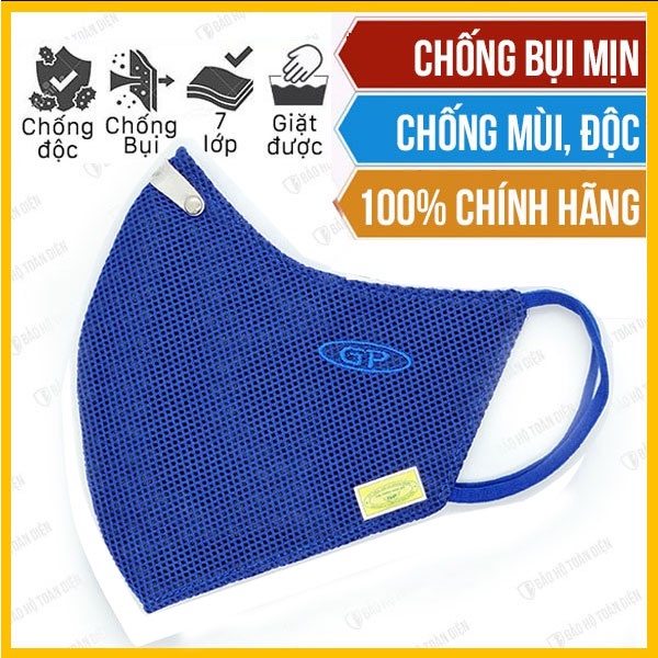 Khẩu trang than hoạt tính chống độc, chống bụi GP Standard Xanh (Giặt được) quai đeo qua tai