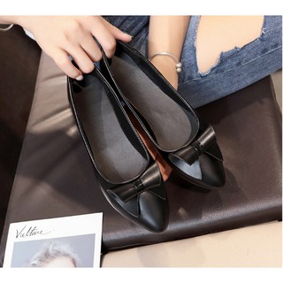 Giày búp bê da mềm nơ cuộn êm chân đế cao 2cm