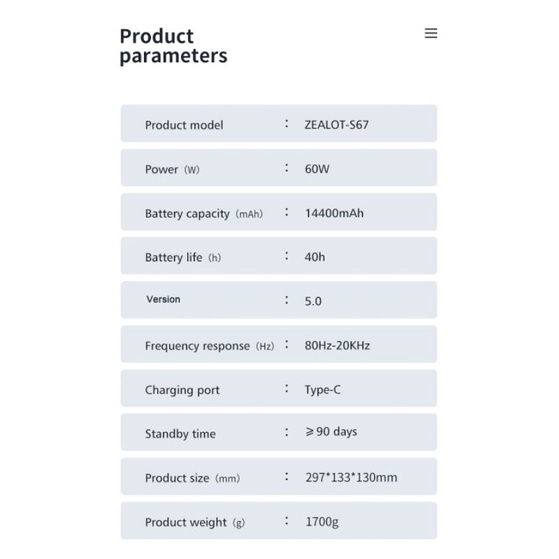 Loa bluetooth ZEALOT S67 60W Chính hãng