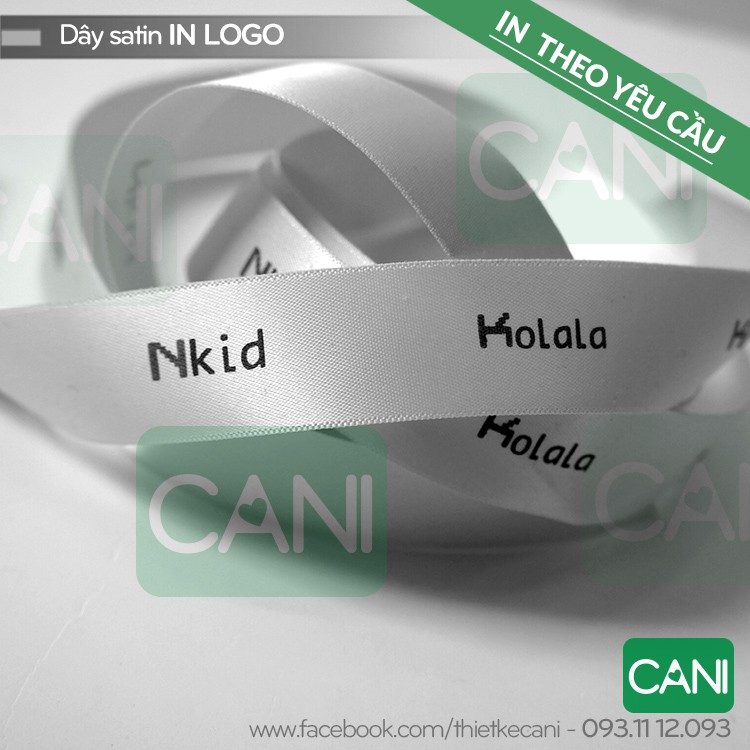 Nhãn mác quần áo  In theo yêu cầu đính cổ/ kẹp sườn - Satin Lụa viền biên CANI