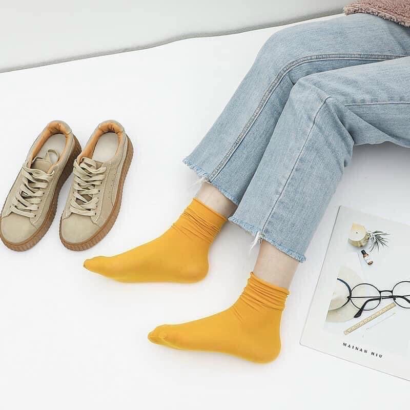 Tất Cao Cổ Nam Nữ Nhún Trơn chất len gân tăm đẹp phong cách vintage Hàn Quốc