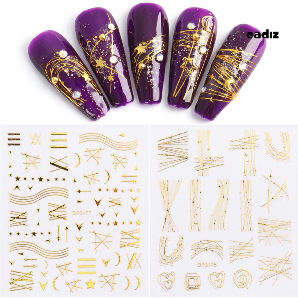 Bộ 3 Miếng Dán Trang Trí Móng Tay Không Phai Kiểu Hình Học Siêu Mỏng Sang Trọng