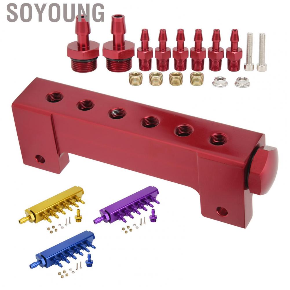 Soyoung 6 Port Vacuum Block Intake Manifold Kit 1/8in NPT Connector 1/2in Inlet Outlet Universal for Car Truck Turbos