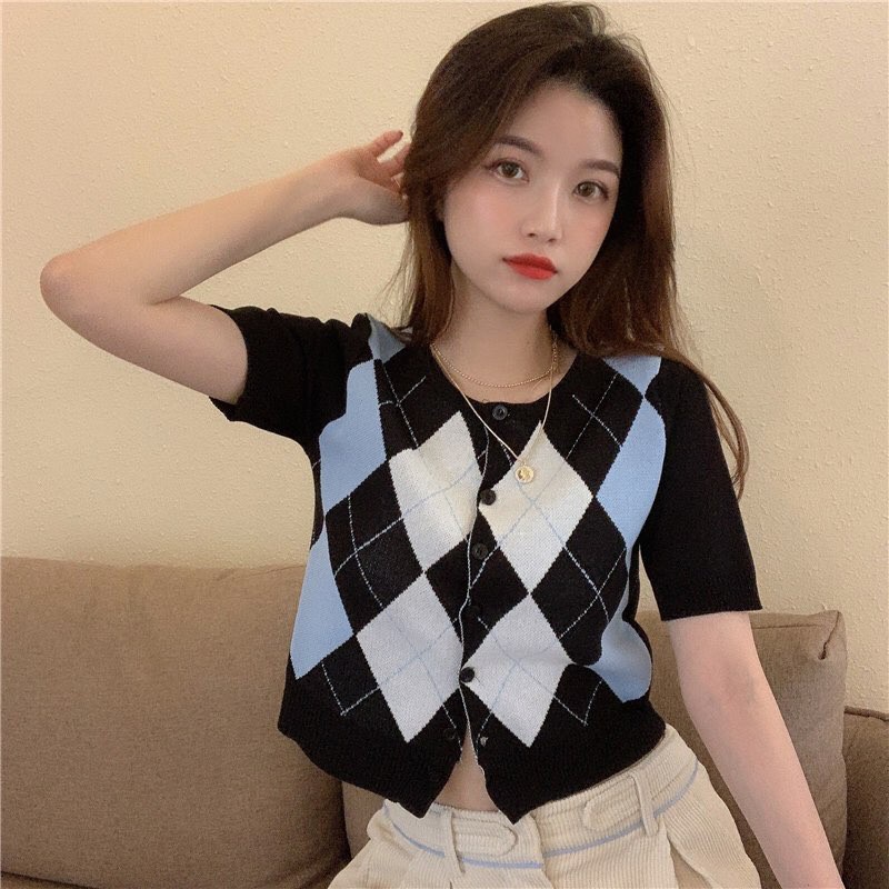 Áo Croptop Kim Cương Retro Xanh - Junivn