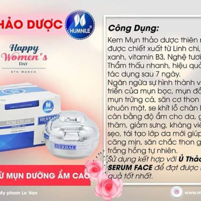 Kem trị  mụn thảo dược humnile dành  cho da dầu