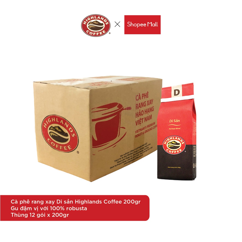[TẶNG 2 GÓI] Cà phê rang xay Di sản Highlands Coffee 200g - gu đậm KHI MUA 10 GÓI