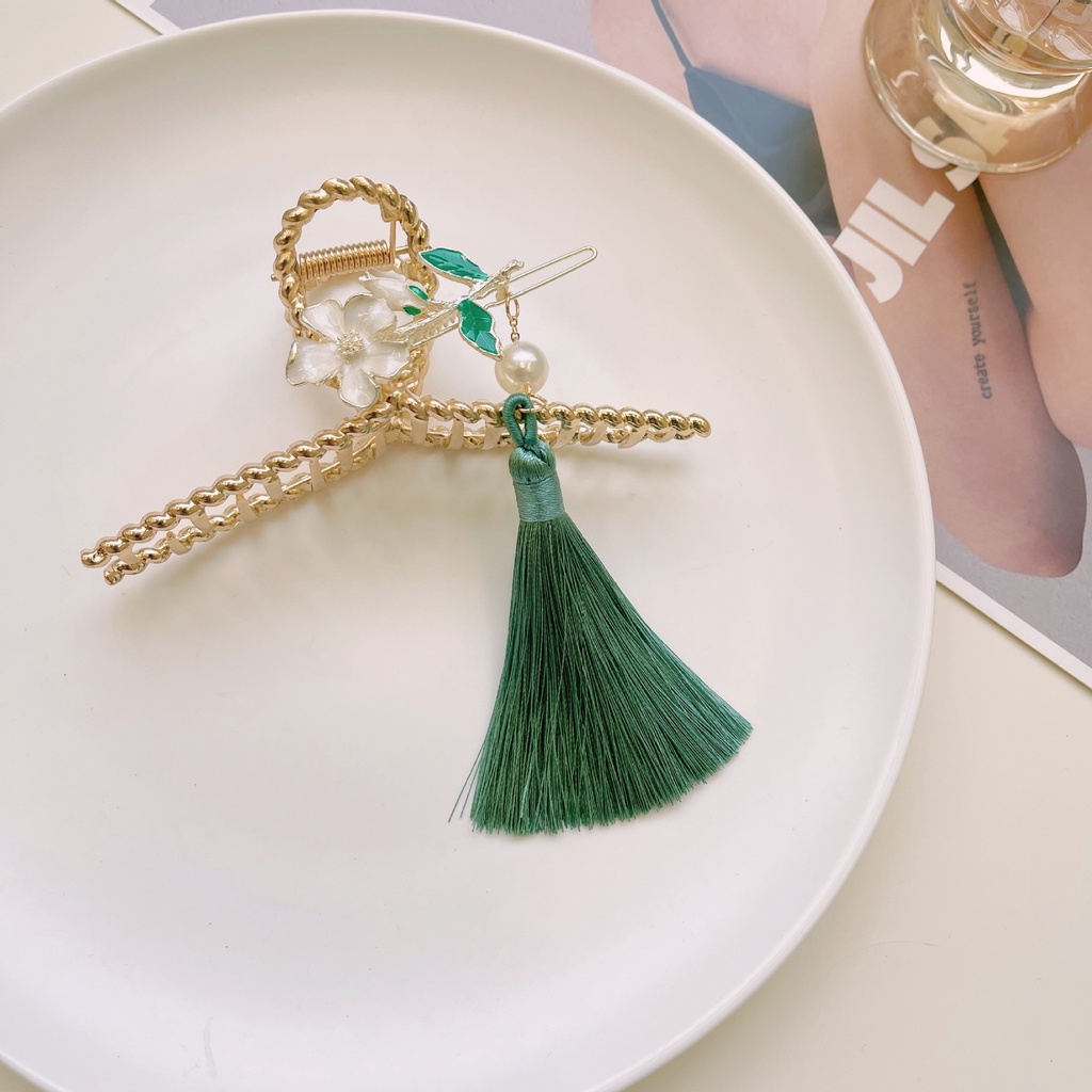 Kẹp Tóc Hình Bông Hoa Phối Tua Rua Lưng Đầu Cảm Giác Độc Đáo Phong Cách Hàn Quốc Cổ Điển Cho Nữ