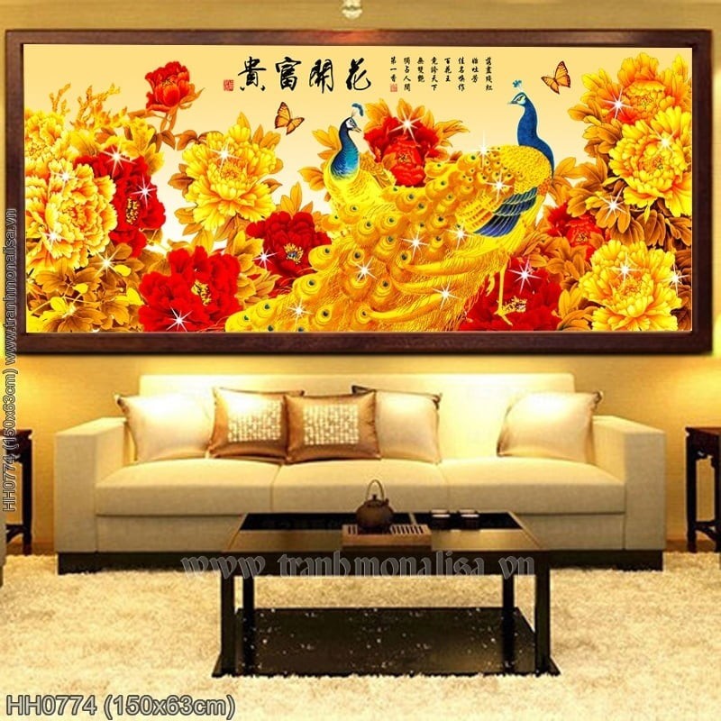Tranh thêu kín Hoa Khai Phú Quý (HH0774) 💥 kích thước 150*63 cm 📌