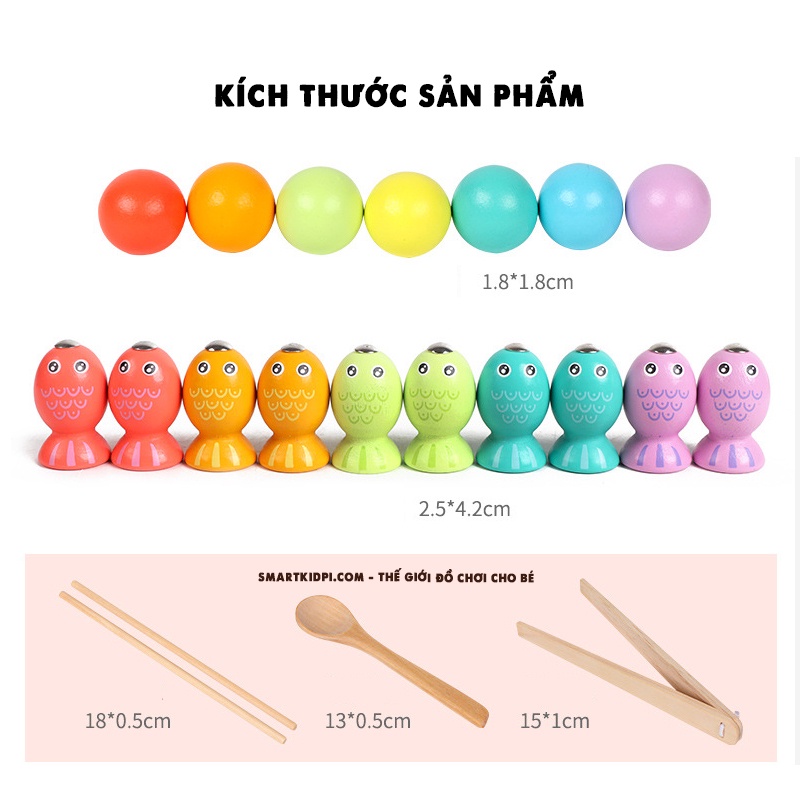 Bộ Gắp hạt Gỗ 3 trong 1, kèm Bát đẹp, Câu và Lật hình trí nhớ