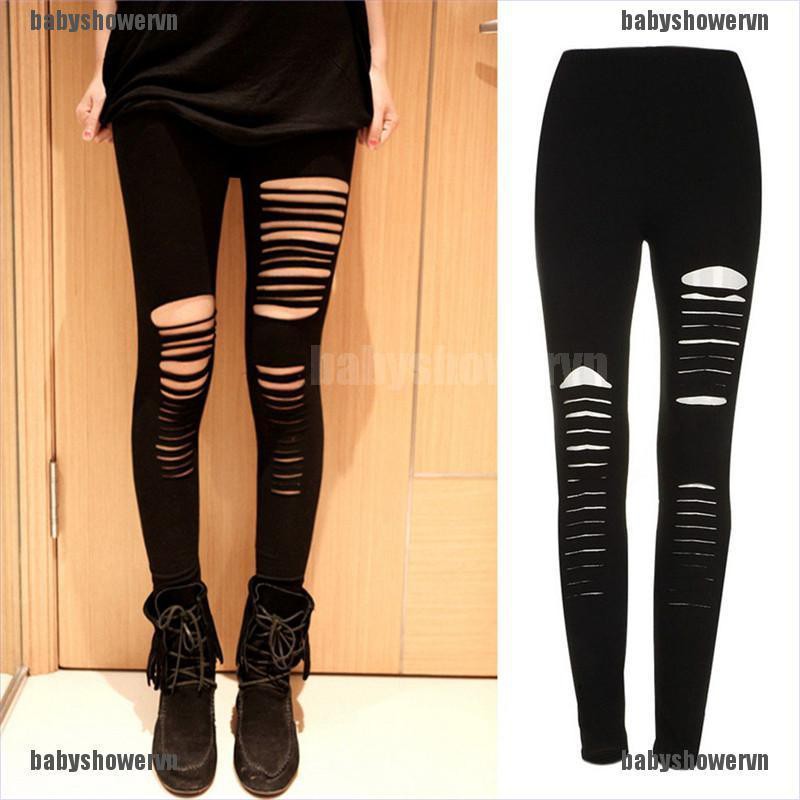 Quần legging phối họa tiết rách quyến rũ cho nữ