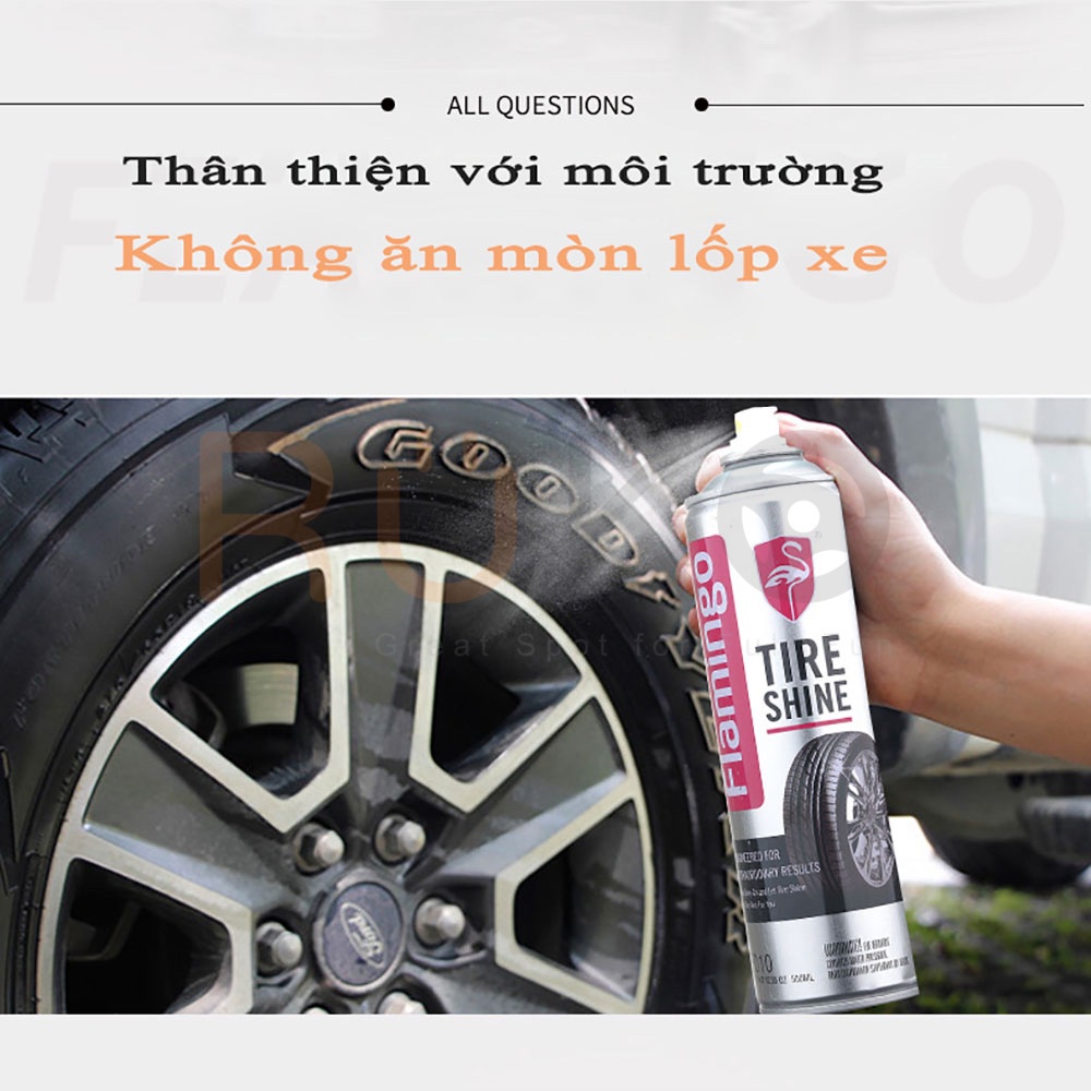 [SALE cuối năm]Chai xịt Flamingo Tire Shine F010 bảo dưỡng, tân trang làm chậm lão hóa lốp xe hơi