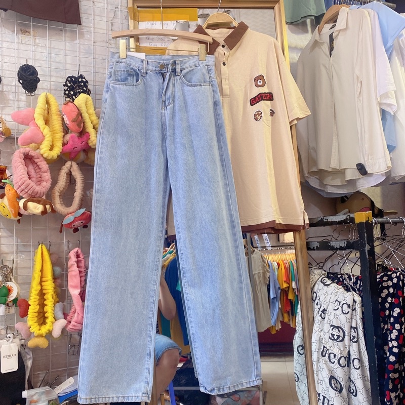 Quần jean bò ống rộng xuông nam nữ jeans cao cấp phong cách Hàn Quốc sành điệu style năm 2021