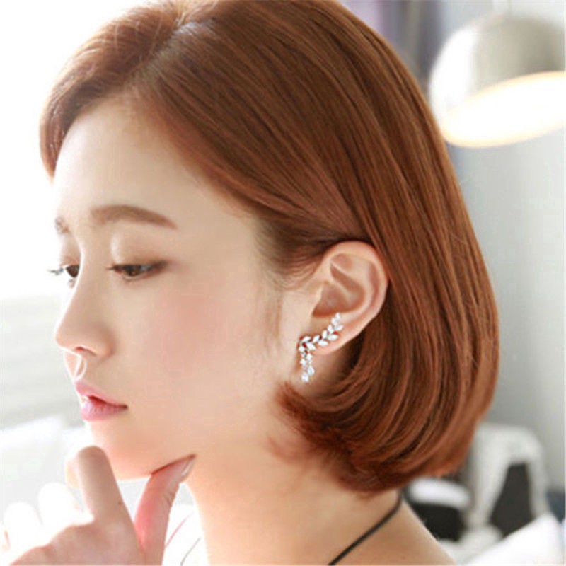 1 Đôi Bông Tai Mạ Vàng Bạc Hình Chiếc Lá Đính Đá Zircon Dành Cho Nữ