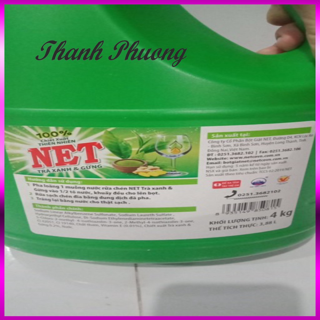 [ Sale99a ] [Combo] 3 can Nước rửa chén Net Sạch Vitamin E hương Chanh/trà xanh can 4kg sln