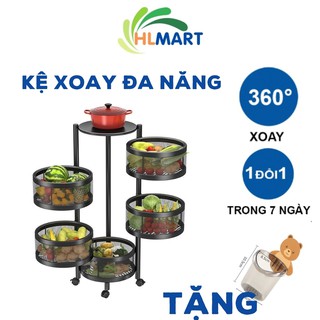 Kệ xoay đa năng - Kệ tròn xoay đựng Rau Củ Quả 3/4/5 Tầng Có Bánh Xe Di Chuyển
