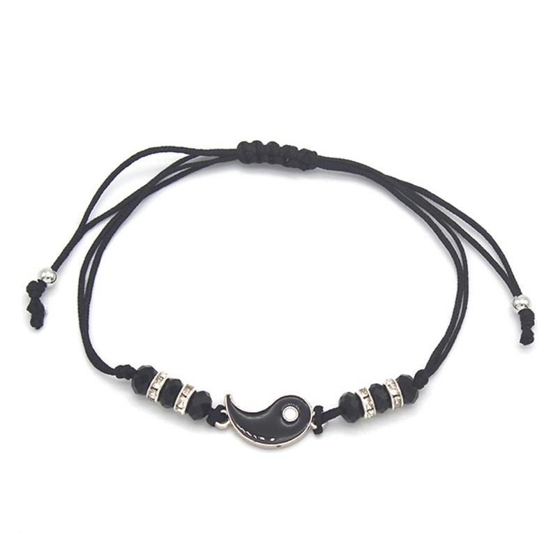 Vòng Tay Taiji Chuỗi Hạt Trắng Đen Dây Thừng Dệt Tay Mặt Hợp Kim Quà Tặng Cho Cặp Đôi