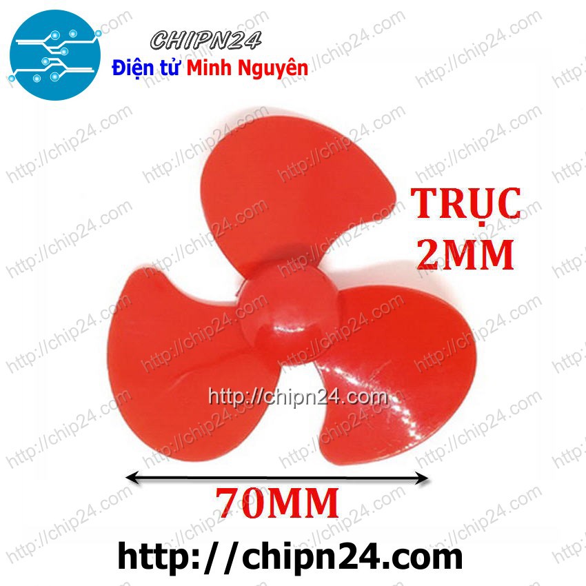 [2 CÁI] Cánh Quạt 70MM 3 Cánh Trục 2MM ĐỎ