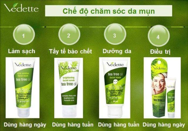 Sale sốc Vedette Bộ sản phẩm dành cho da mụn chiết xuất từ Tea Tree Oil