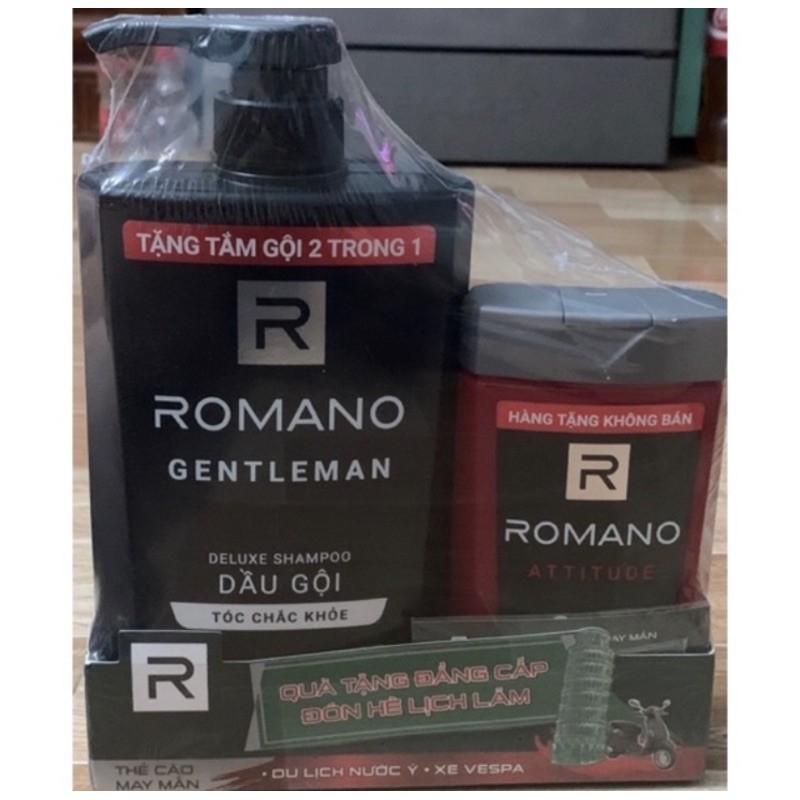 Combo Dầu gội Romano Gentleman lịch lãm cho tóc chắc khỏe 650gr và Tắm gội 2in1 Romano 150g