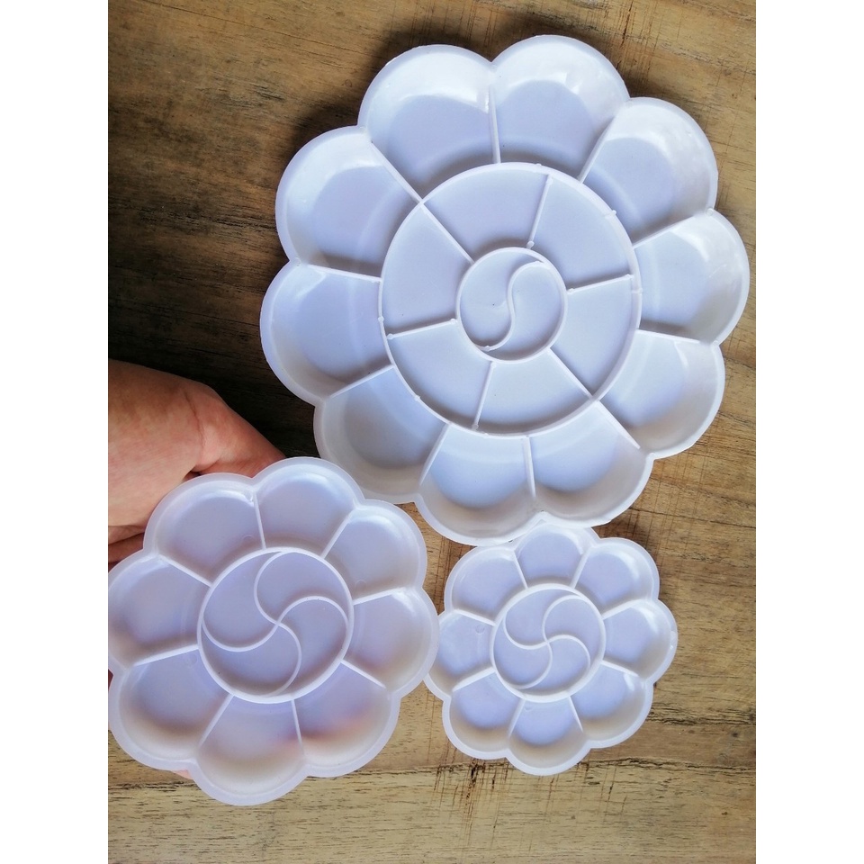 Khay pha màu sơn acrylic, màu bột  hoa mai