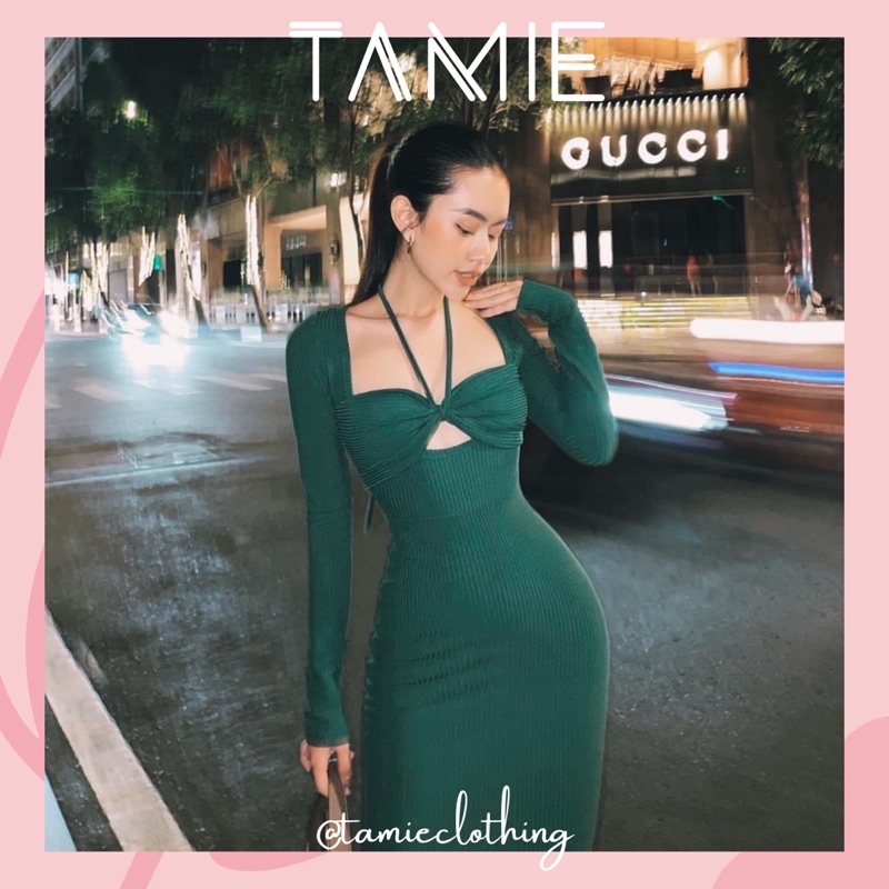 ARIEL DRESS Đầm Body Tay Dài Khoét Nhún Ngực tamieclothing