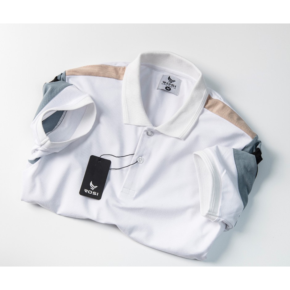 Áo thun nam cao cấp Rosi PL23 cổ polo tay bo ngắn,vải cotton  cá sấu phối màu hiện đại,dáng ôm (Slimfit) trẻ trung. | BigBuy360 - bigbuy360.vn