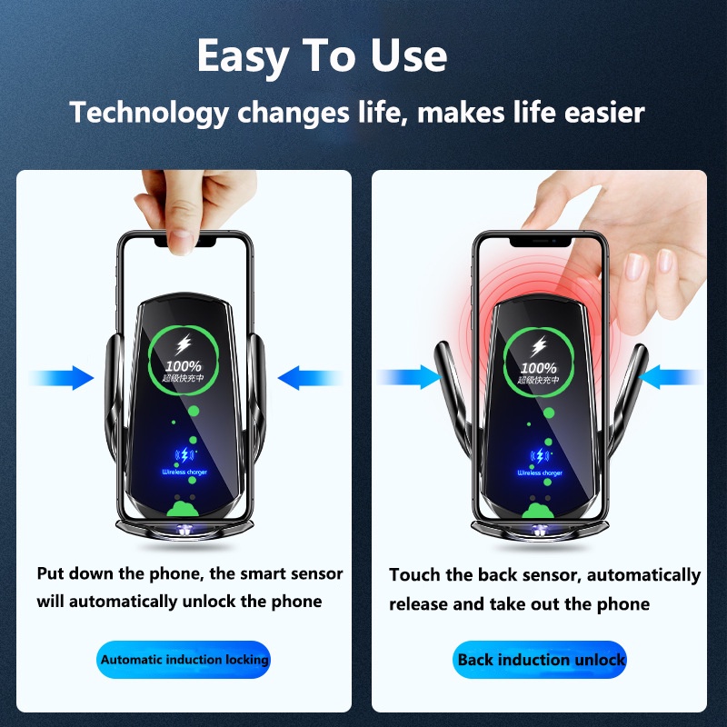 Đế Sạc Điện Thoại Không Dây Cảm Ứng Mở Và Đóng Xe Hơi