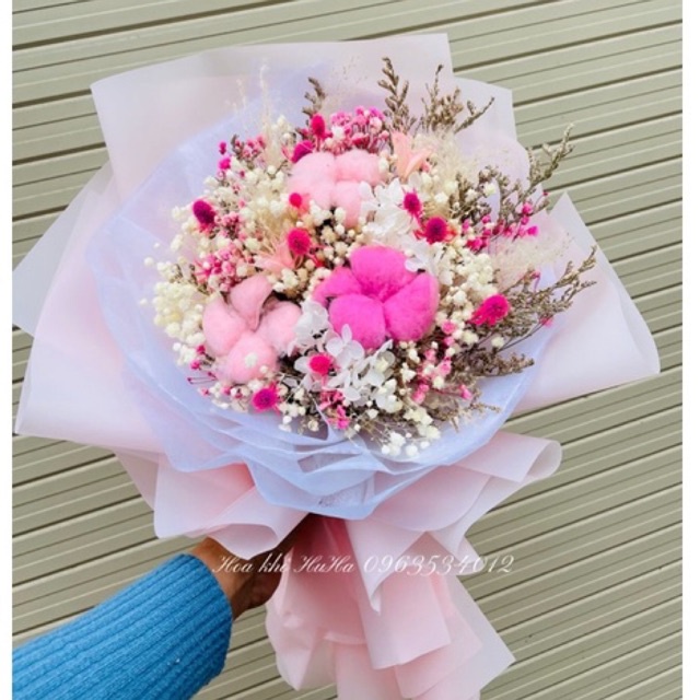Hoa baby khô mix các loại hoa khô tone hồng dễ thương