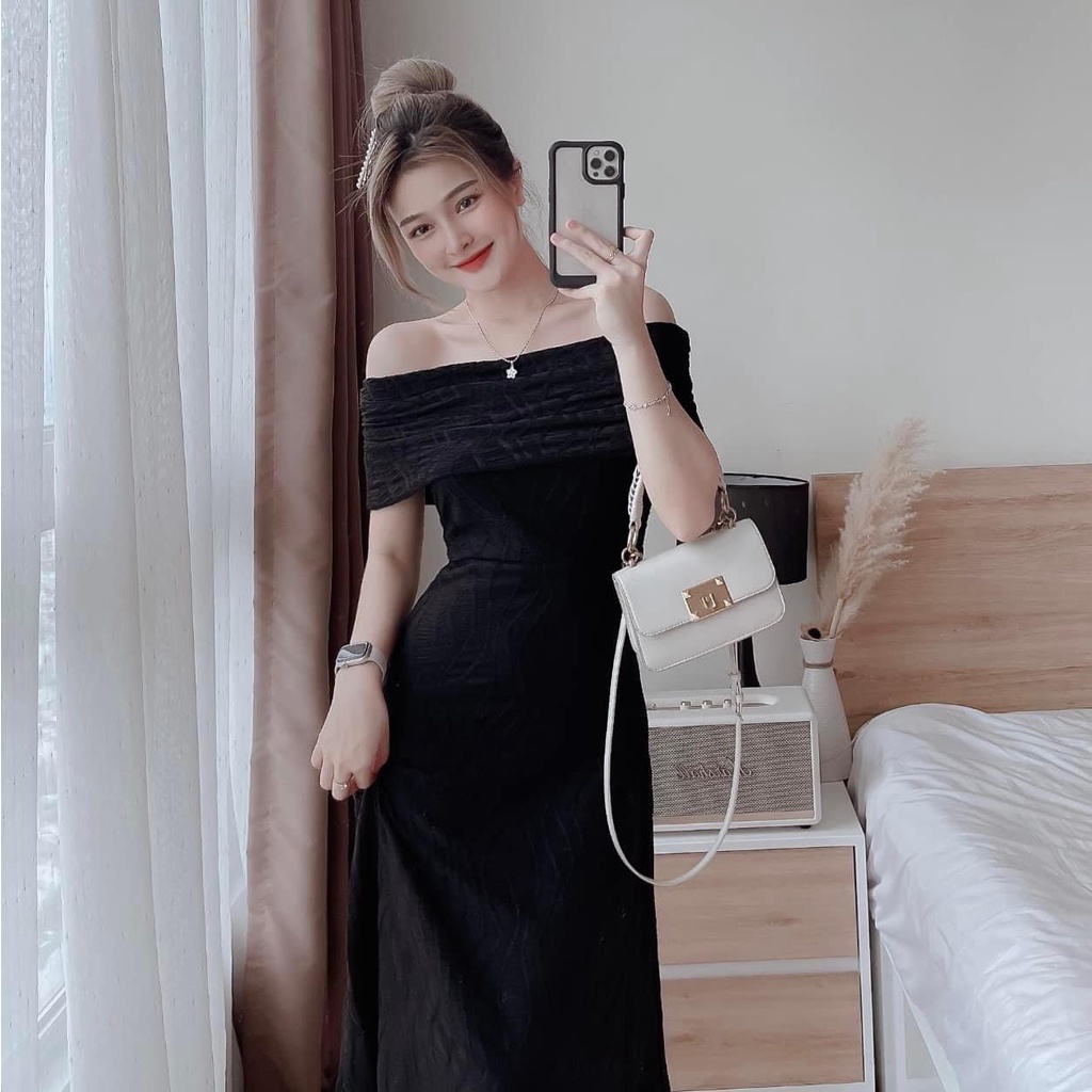Đầm váy nữ body trễ vai với màu đen tuyền tôn da, tôn dáng dành cho các tình yêu đi chơi, dự tiệc siêu xinh, sang chảnh