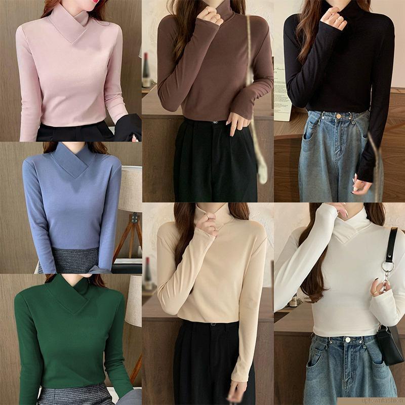 Áo thun tay dài màu sắc đơn giản cho nữ