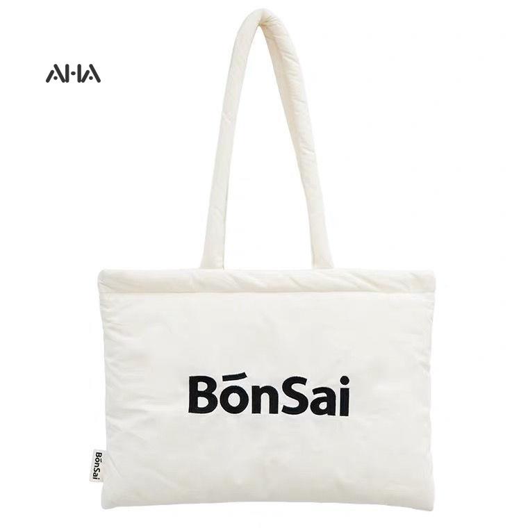 Túi xách AHA official vải cotton cỡ lớn thêu chữ thời trang cho nữ