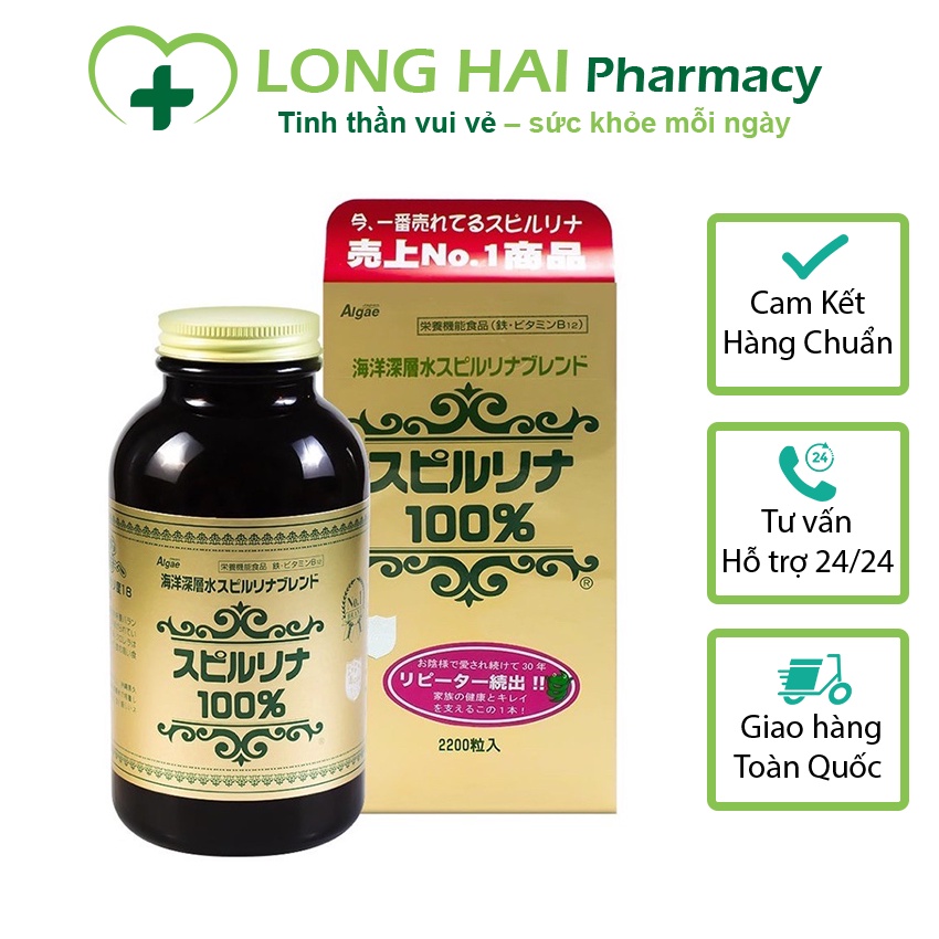 Tảo xoắn tem đỏ Nhật Bản, viên tảo xoắn Spirulina hộp 2200 viên