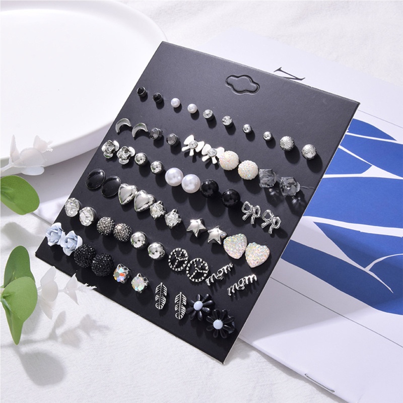 Set 30 Đôi Bông Tai Hình Trái Tim / Mặt Trăng / Trái Tim Nhiều Màu