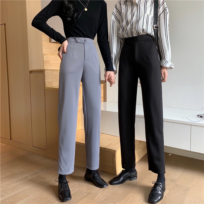 Quần dài lưng cao màu trơn thiết kế mới thời trang theo phong cách hàn quốc