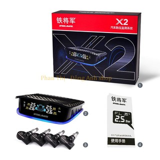 Cảm biến áp suất lốp ô tô, xe hơi, STEELMATE X2, Van Trong, Chuẩn ZIN, full box