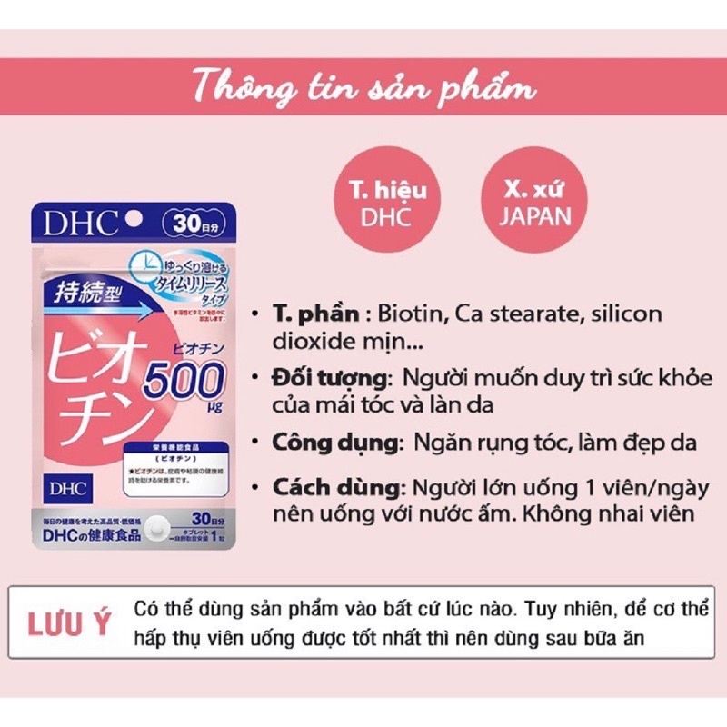 Viên uống DHC Sustained Release Biotin (Biotin DHC) 30 ngày - giúp da tóc móng khoẻ hơn