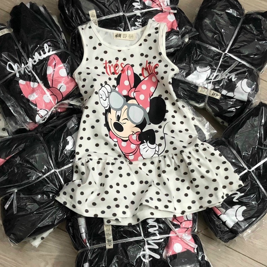 Váy đầm cho bé gái - Set 2 váy Minnie đen trắng HM cho bé gái size 2-10t