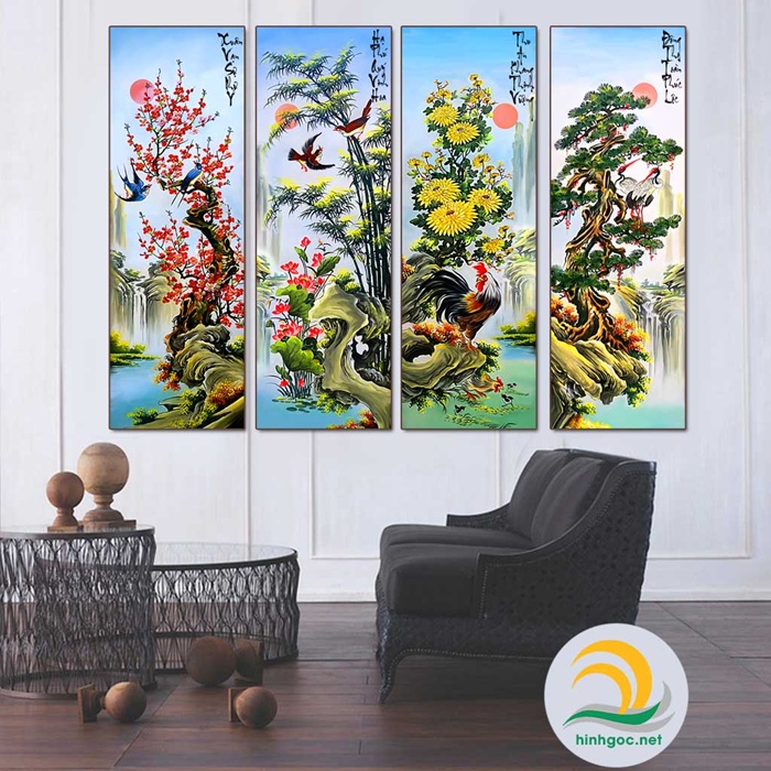 Tranh Tráng Gương Tứ Quý XUÂN - HẠ - THU - ĐÔNG