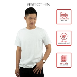 Áo thun nam cổ tròn basic cao cấp 100% cotton PERFECTMEN màu trắng xuất