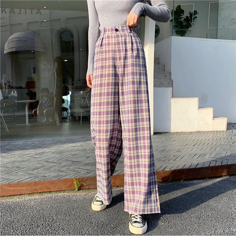 Quần Kẻ Caro Thời Trang ♥️ Quần Kẻ Sọc Caro Ống Rộng Ulzzang Trẻ Trung Năng Động