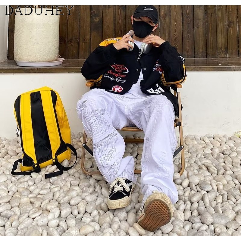 DaDuHey Hong Kong Style Trendy Men 'S Summer New 2022 Personality Jeans Hip Hop Ins Trendy High Street Fashionable Handsome Casual Pants