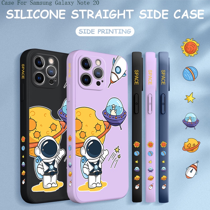 Samsung Galaxy Note 20 9 8 Ultra Liquid Silicone For Original Phone Case Soft Casing Cartoon Astronaut protective Full Cover Shockproof Back Cases